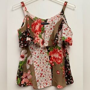 7th Avenue Design Studio Boho Patchwork Floral Ruffled Blouse With Straps | Sz S